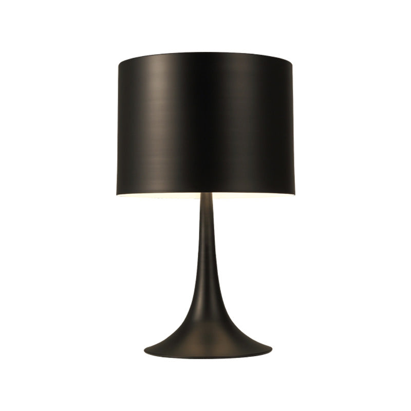 Black/White Drum Table Light with Curvaceous Base Simple Style 1 Light Metal Table Lamp for Bedroom, 10"/12" Dia Clearhalo 'Lamps' 'Table Lamps' Lighting' 169693