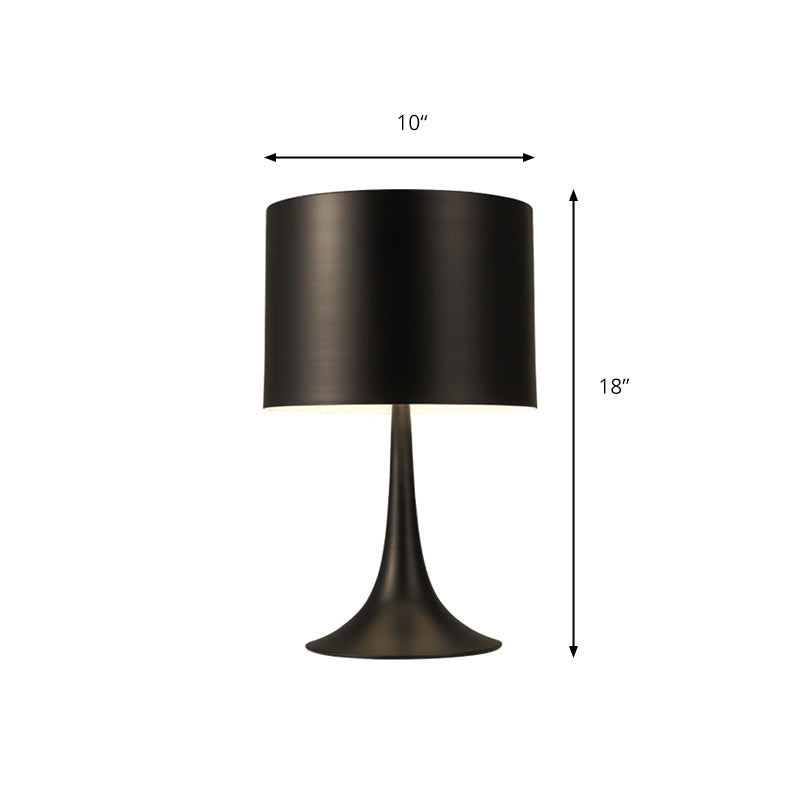 Black/White Drum Table Light with Curvaceous Base Simple Style 1 Light Metal Table Lamp for Bedroom, 10"/12" Dia Clearhalo 'Lamps' 'Table Lamps' Lighting' 169694