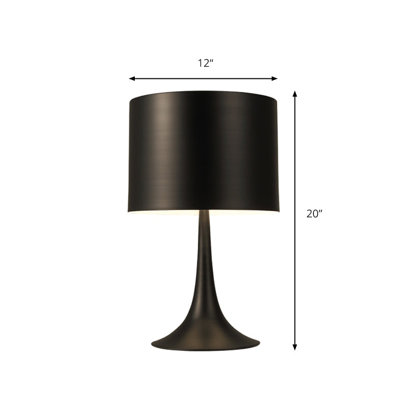 Black/White Drum Table Light with Curvaceous Base Simple Style 1 Light Metal Table Lamp for Bedroom, 10"/12" Dia Clearhalo 'Lamps' 'Table Lamps' Lighting' 169695