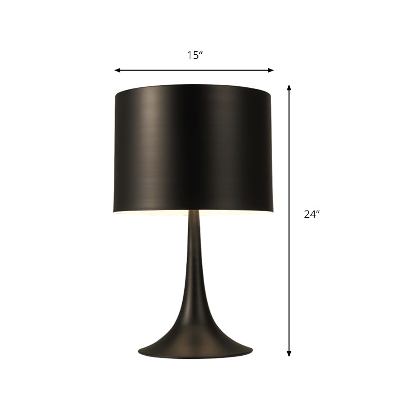 Black/White Drum Table Light with Curvaceous Base Simple Style 1 Light Metal Table Lamp for Bedroom, 10"/12" Dia Clearhalo 'Lamps' 'Table Lamps' Lighting' 169696