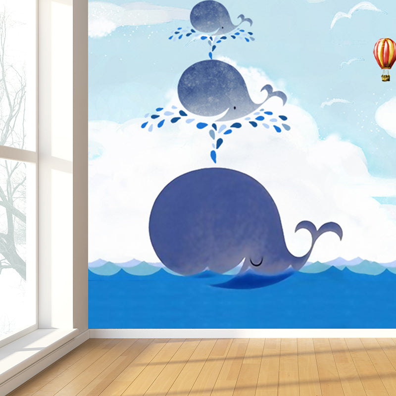 Whale Wallpaper Mural Cartoon Moisture Resistant Kids Bedroom Wall Decor, Personalized Size Ocean Blue Clearhalo 'Wall Decor' 'Wall Mural' 1697222