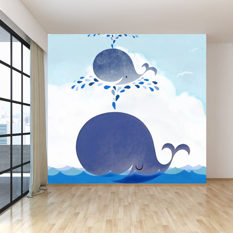 Whale Wallpaper Mural Cartoon Moisture Resistant Kids Bedroom Wall Decor, Personalized Size Clearhalo 'Wall Decor' 'Wall Mural' 1697223