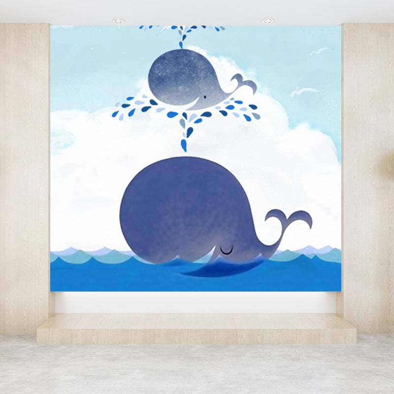 Whale Wallpaper Mural Cartoon Moisture Resistant Kids Bedroom Wall Decor, Personalized Size Clearhalo 'Wall Decor' 'Wall Mural' 1697224