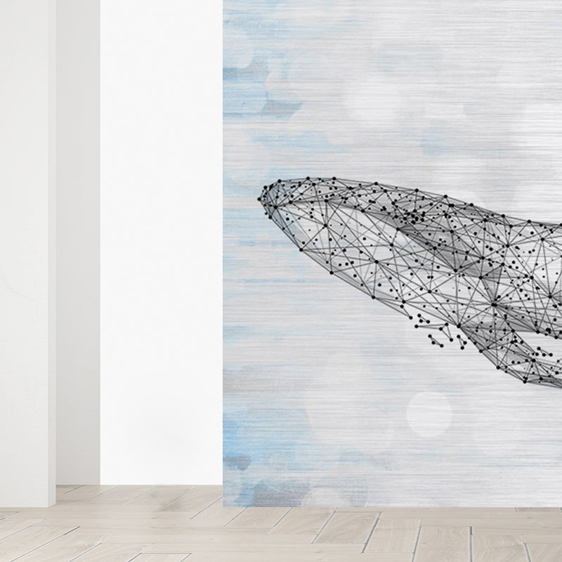 Whale Wallpaper Mural Cartoon Moisture Resistant Kids Bedroom Wall Decor, Personalized Size Grey Clearhalo 'Wall Decor' 'Wall Mural' 1697227