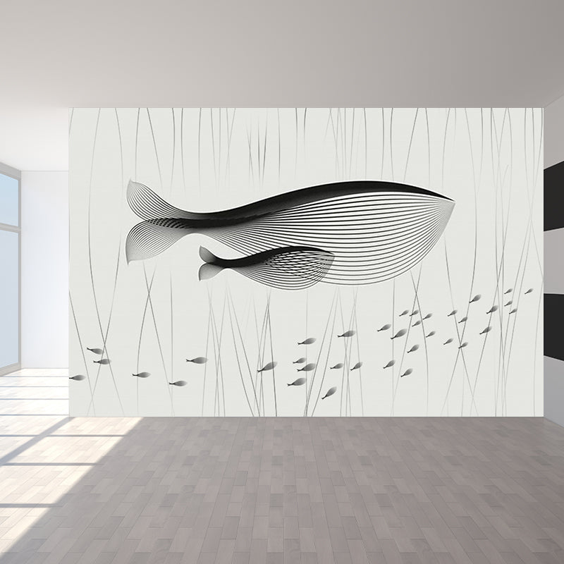 Whale Wallpaper Mural Cartoon Moisture Resistant Kids Bedroom Wall Decor, Personalized Size Cream Gray Clearhalo 'Wall Decor' 'Wall Mural' 1697232