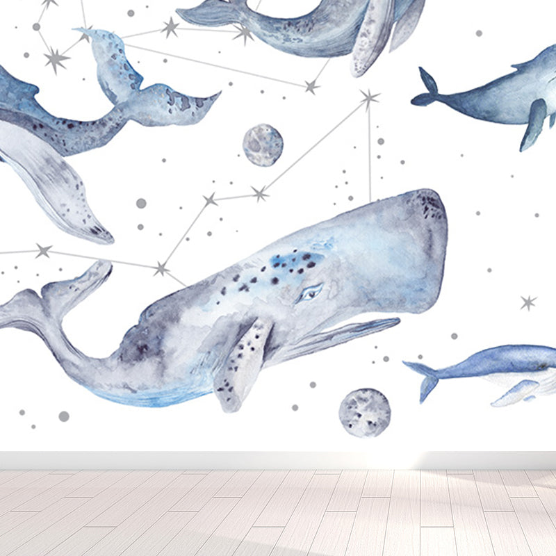 Whale Wallpaper Mural Cartoon Moisture Resistant Kids Bedroom Wall Decor, Personalized Size Clearhalo 'Wall Decor' 'Wall Mural' 1697239