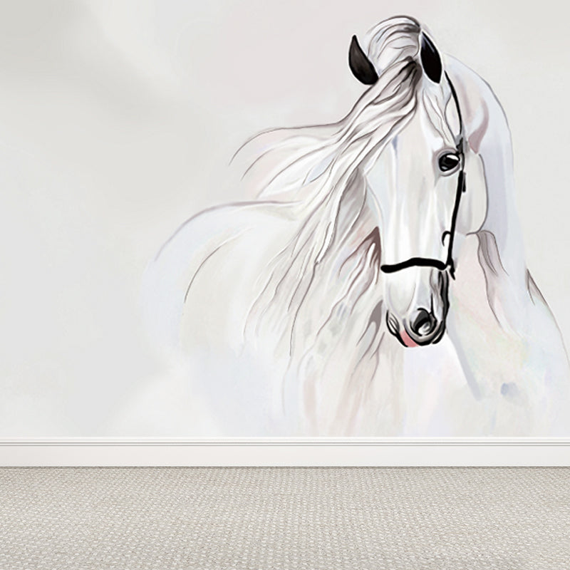 White Horse Head Wall Mural Animal Modern Moisture Resistant Wall Decor for Bedroom White Clearhalo 'Wall Decor' 'Wall Mural' 1697297