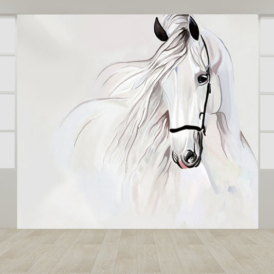 White Horse Head Wall Mural Animal Modern Moisture Resistant Wall Decor for Bedroom Clearhalo 'Wall Decor' 'Wall Mural' 1697298