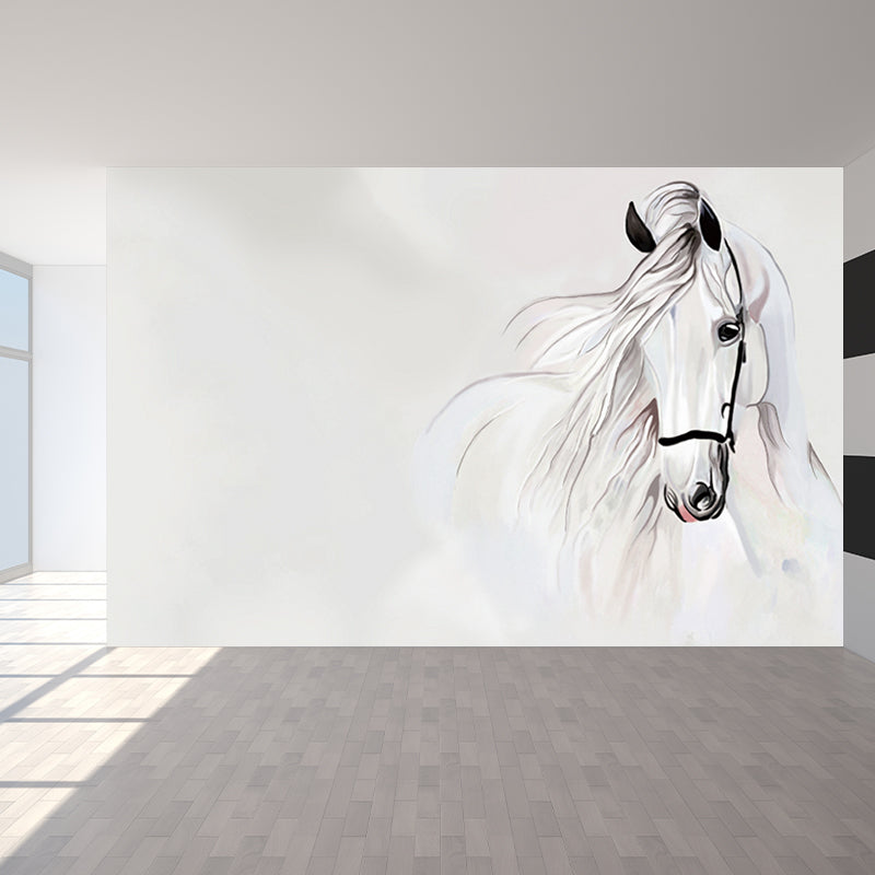 White Horse Head Wall Mural Animal Modern Moisture Resistant Wall Decor for Bedroom Clearhalo 'Wall Decor' 'Wall Mural' 1697299