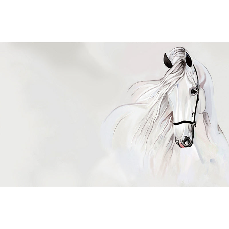 White Horse Head Wall Mural Animal Modern Moisture Resistant Wall Decor for Bedroom Clearhalo 'Wall Decor' 'Wall Mural' 1697300