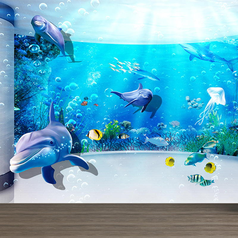 Underwater Scenery Mural Decal Dark Blue Kids Style Wall Covering for  Children Room - Clearhalo