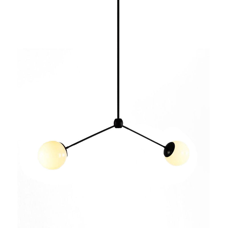 Branch Pendant Ceiling Light Nordic Style White Glass 2 Lights Black Hanging Light, 16"/23.5" W Clearhalo 'Ceiling Lights' 'Chandeliers' 'Glass shade' 'Glass' 'Modern Chandeliers' 'Modern' Lighting' 169742