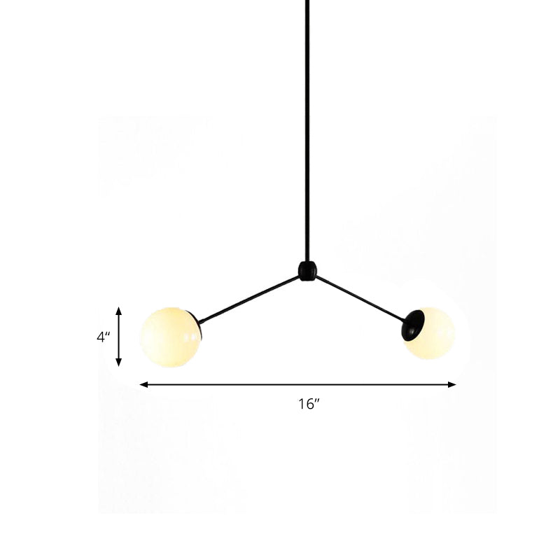 Branch Pendant Ceiling Light Nordic Style White Glass 2 Lights Black Hanging Light, 16"/23.5" W Clearhalo 'Ceiling Lights' 'Chandeliers' 'Glass shade' 'Glass' 'Modern Chandeliers' 'Modern' Lighting' 169743