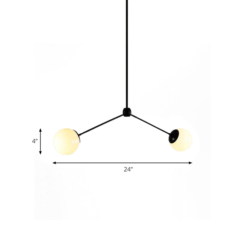 Branch Pendant Ceiling Light Nordic Style White Glass 2 Lights Black Hanging Light, 16"/23.5" W Clearhalo 'Ceiling Lights' 'Chandeliers' 'Glass shade' 'Glass' 'Modern Chandeliers' 'Modern' Lighting' 169744