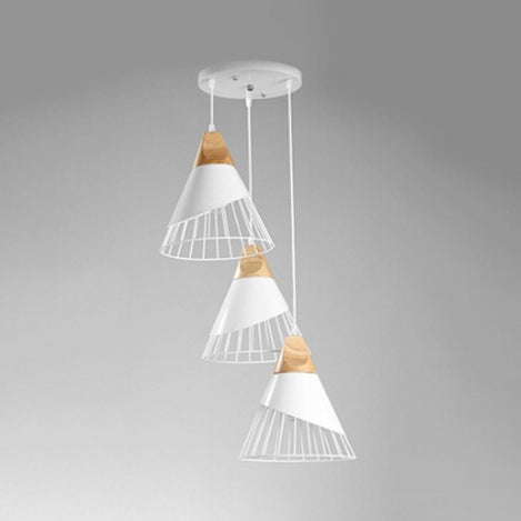 3 Lights Metal Pendant Light Modernism Black/White Cone Cage Shade Suspended Lamp with Round Canopy White Clearhalo 'Ceiling Lights' 'Modern Pendants' 'Modern' 'Pendant Lights' 'Pendants' Lighting' 16974