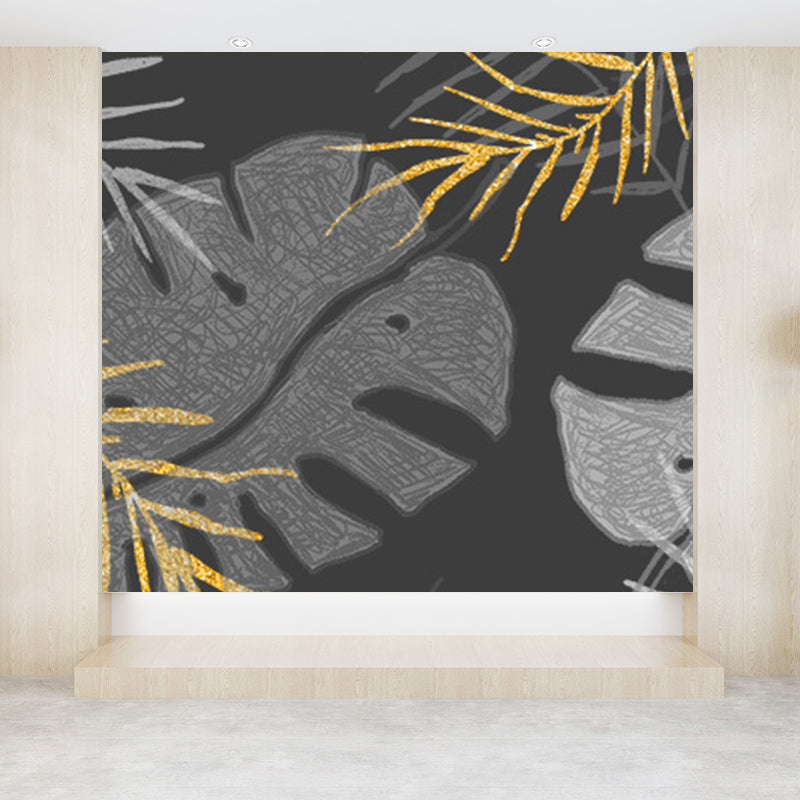 Tropical Style Leaves Mural Wallpaper Light Color Natural Botanical Wall Covering Black Clearhalo 'Wall Decor' 'Wall Mural' 1697715