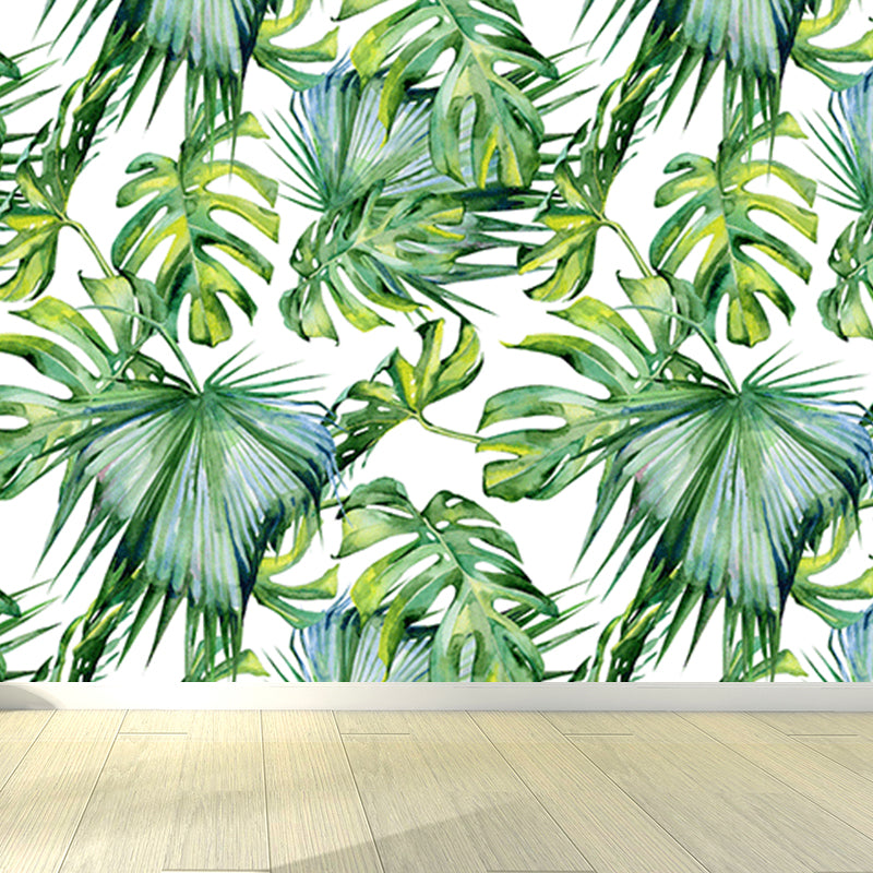 Tropical Style Leaves Mural Wallpaper Light Color Natural Botanical Wall Covering Green Clearhalo 'Wall Decor' 'Wall Mural' 1697725