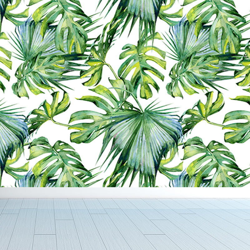 Tropical Style Leaves Mural Wallpaper Light Color Natural Botanical Wall Covering Clearhalo 'Wall Decor' 'Wall Mural' 1697726