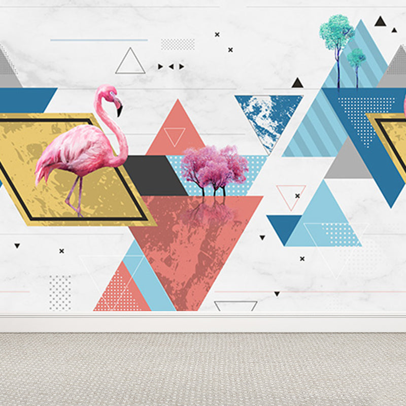 Big Flamingos Wall Paper Mural Moisture Resistant Tropical Bedroom Wall Covering White Clearhalo 'Wall Decor' 'Wall Mural' 1697795