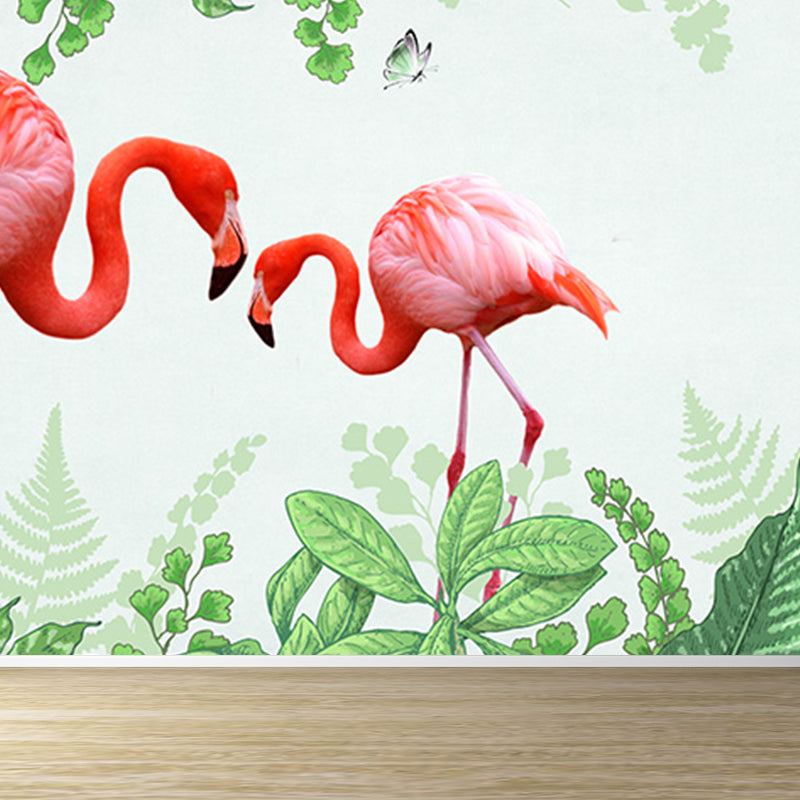 Big Flamingos Wall Paper Mural Moisture Resistant Tropical Bedroom Wall Covering Green Clearhalo 'Wall Decor' 'Wall Mural' 1697800