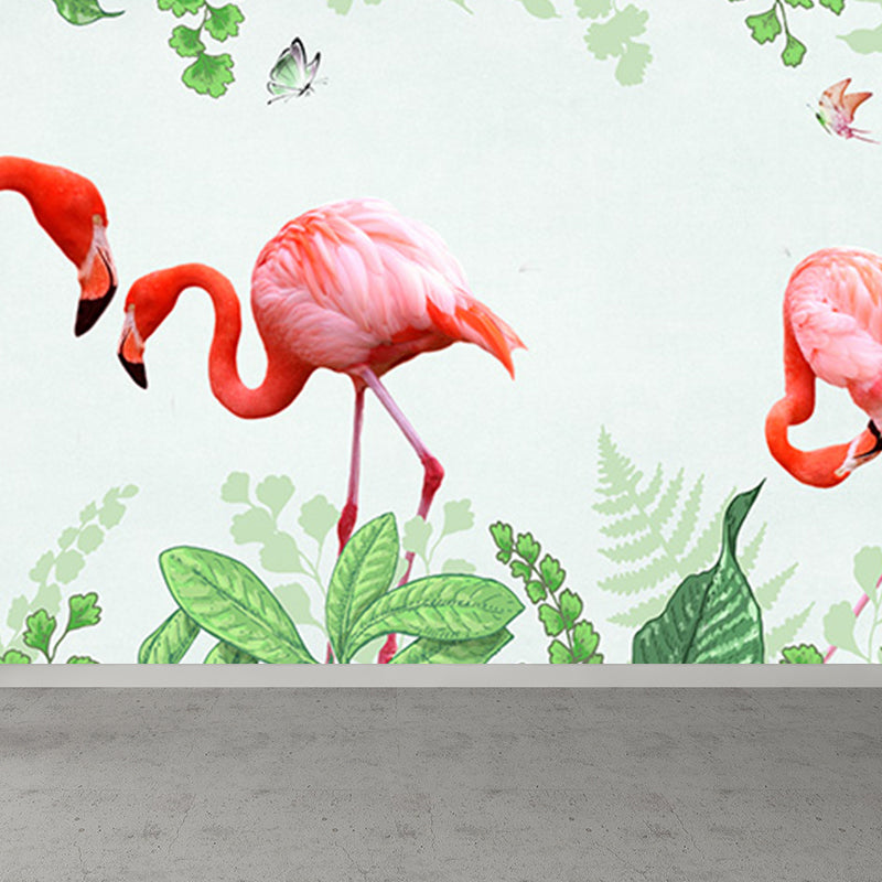 Big Flamingos Wall Paper Mural Moisture Resistant Tropical Bedroom Wall Covering Clearhalo 'Wall Decor' 'Wall Mural' 1697801