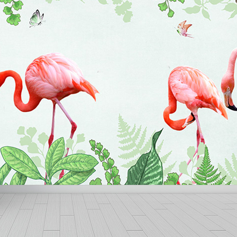 Big Flamingos Wall Paper Mural Moisture Resistant Tropical Bedroom Wall Covering Clearhalo 'Wall Decor' 'Wall Mural' 1697802