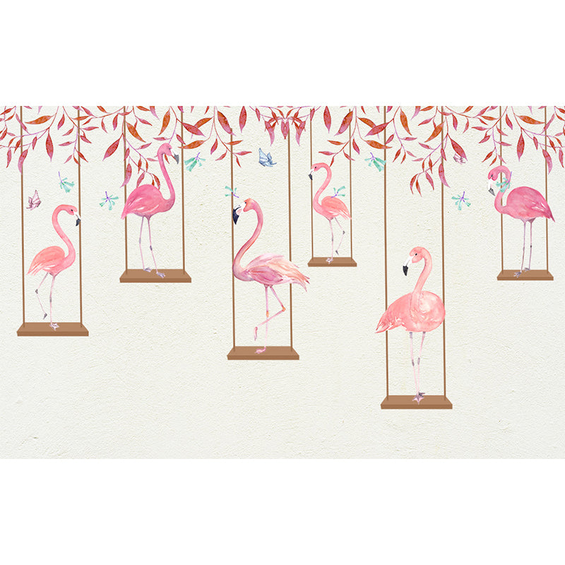 Big Flamingos Wall Paper Mural Moisture Resistant Tropical Bedroom Wall Covering Clearhalo 'Wall Decor' 'Wall Mural' 1697808