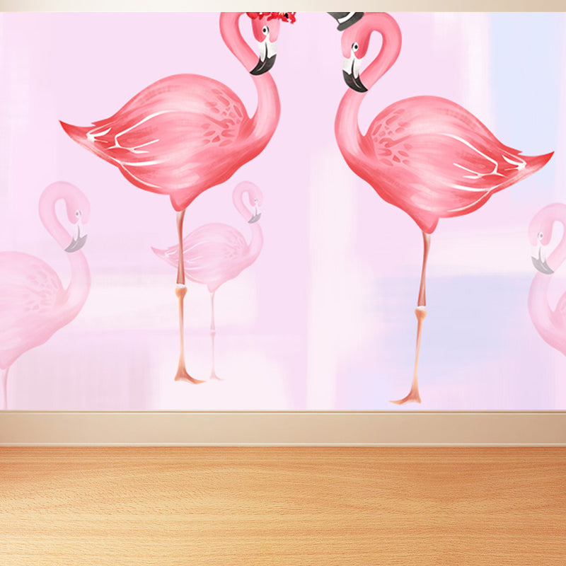 Big Flamingos Wall Paper Mural Moisture Resistant Tropical Bedroom Wall Covering Pink Clearhalo 'Wall Decor' 'Wall Mural' 1697810