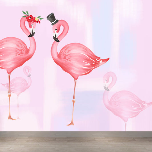 Big Flamingos Wall Paper Mural Moisture Resistant Tropical Bedroom Wall Covering Clearhalo 'Wall Decor' 'Wall Mural' 1697812