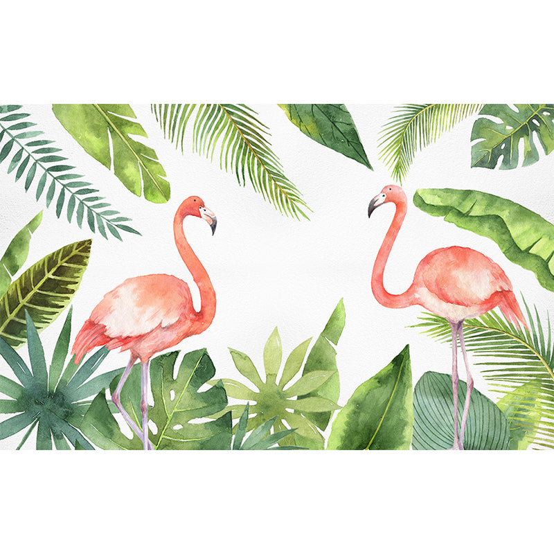 Tropix Flamingo and Plant Mural Light Color Stain Resistant Wall Art for Bedroom Clearhalo 'Wall Decor' 'Wall Mural' 1697823