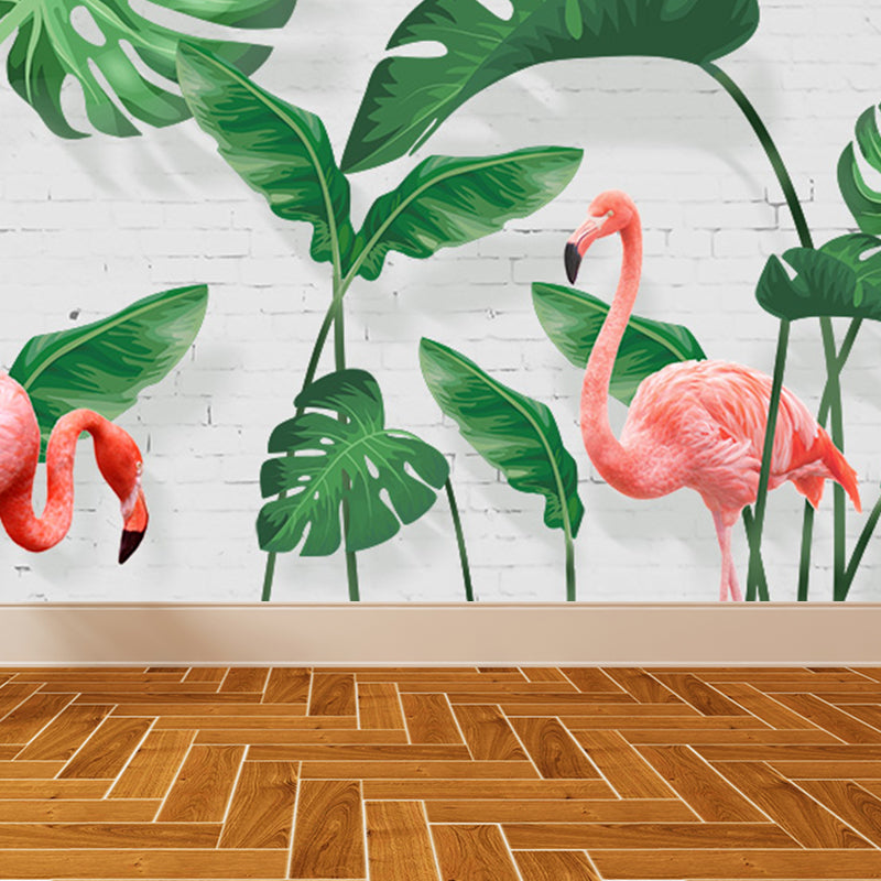 Tropix Flamingo and Plant Mural Light Color Stain Resistant Wall Art for Bedroom Clearhalo 'Wall Decor' 'Wall Mural' 1697831