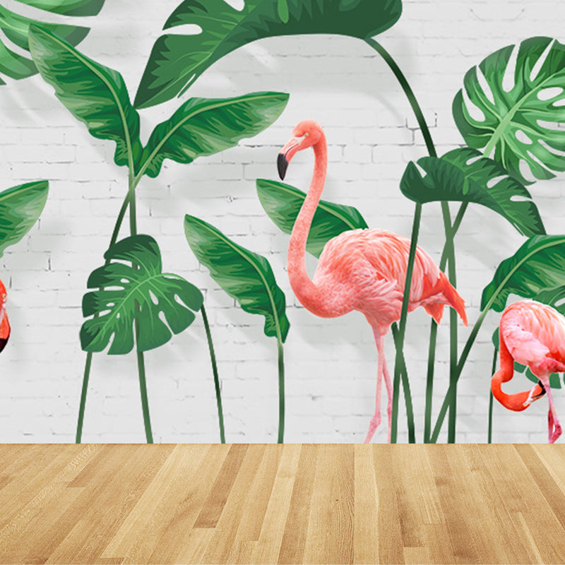 Tropix Flamingo and Plant Mural Light Color Stain Resistant Wall Art for Bedroom Clearhalo 'Wall Decor' 'Wall Mural' 1697832