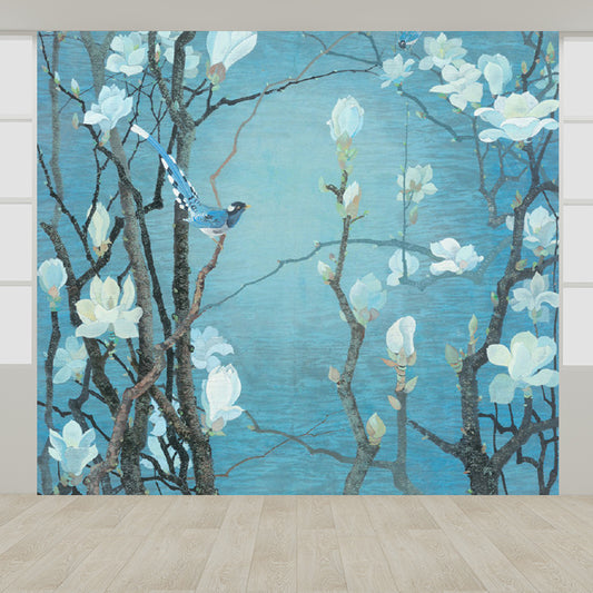 Blooming Magnolia Wallpaper Mural Modern Waterproof Bedroom Wall Decor, Custom Size Clearhalo 'Wall Decor' 'Wall Mural' 1698026