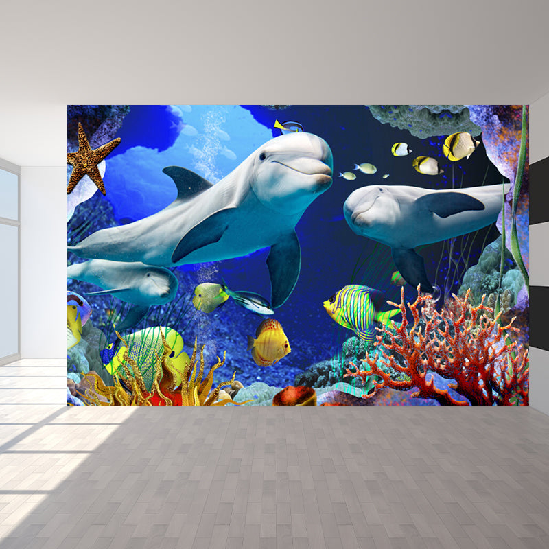 Undersea World Scene Mural Decal Children's Art Non-Woven Textured Wall Decor in Blue Blue Design 1 Clearhalo 'Wall Decor' 'Wall Mural' 1698249