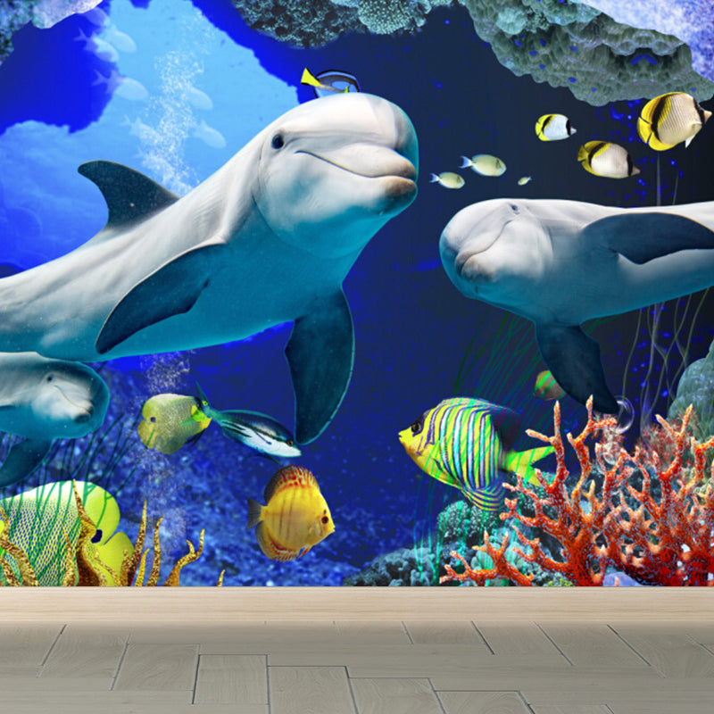 Undersea World Scene Mural Decal Children's Art Non-Woven Textured Wall Decor in Blue Clearhalo 'Wall Decor' 'Wall Mural' 1698250