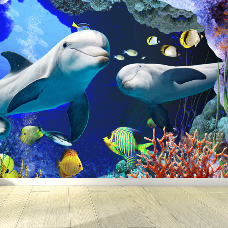 Undersea World Scene Mural Decal Children's Art Non-Woven Textured Wall Decor in Blue Clearhalo 'Wall Decor' 'Wall Mural' 1698251