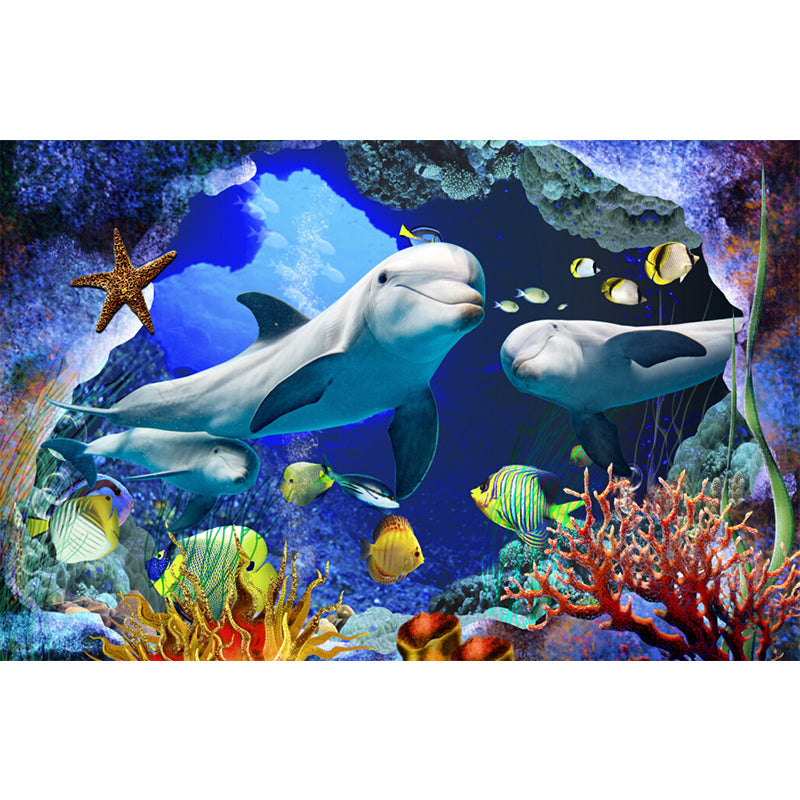 Undersea World Scene Mural Decal Children's Art Non-Woven Textured Wall Decor in Blue Clearhalo 'Wall Decor' 'Wall Mural' 1698252