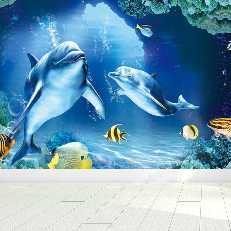 Undersea World Scene Mural Decal Children's Art Non-Woven Textured Wall Decor in Blue Blue Design 3 Clearhalo 'Wall Decor' 'Wall Mural' 1698259