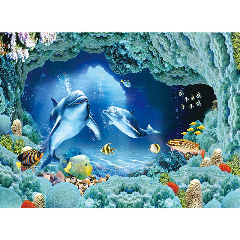 Undersea World Scene Mural Decal Children's Art Non-Woven Textured Wall Decor in Blue Clearhalo 'Wall Decor' 'Wall Mural' 1698262