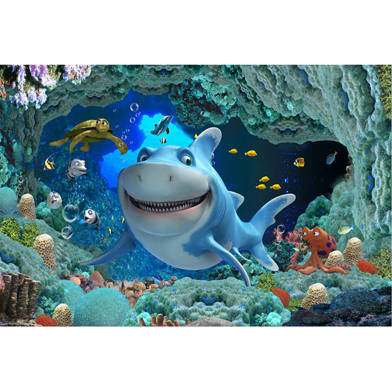 Undersea World Scene Mural Decal Children's Art Non-Woven Textured Wall Decor in Blue Clearhalo 'Wall Decor' 'Wall Mural' 1698267