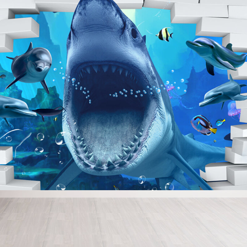 Underwater Scenery Mural Decal Dark Blue Kids Style Wall Covering for  Children Room - Clearhalo