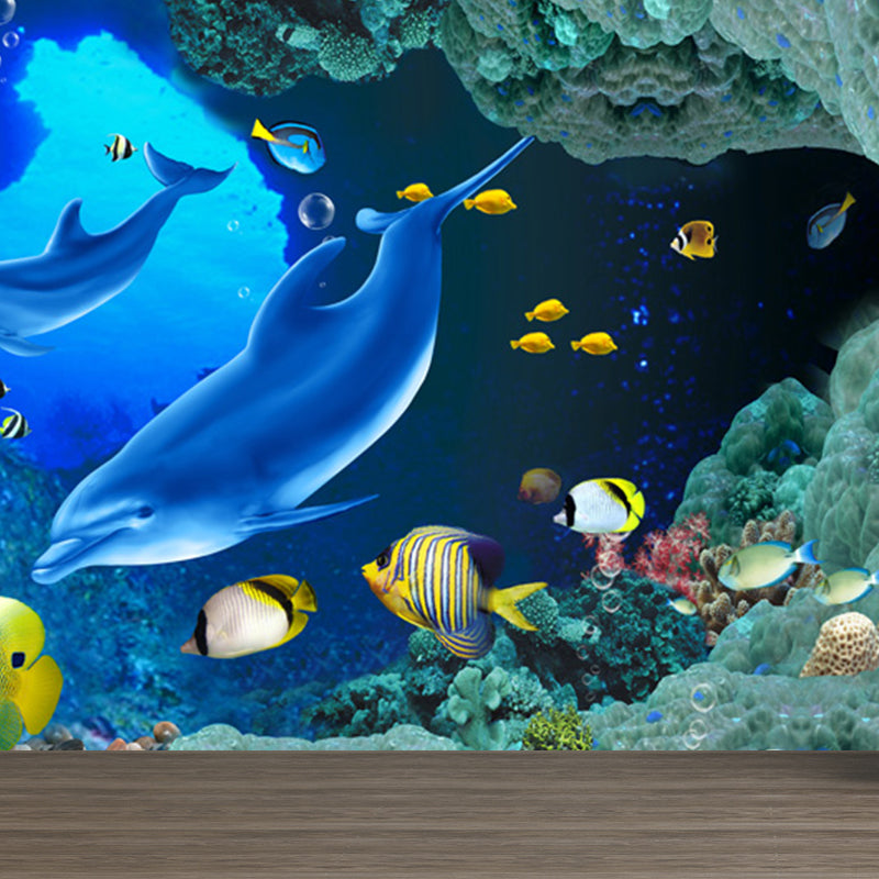 Underwater Scenery Mural Decal Dark Blue Kids Style Wall Covering for Children Room Clearhalo 'Wall Decor' 'Wall Mural' 1698290