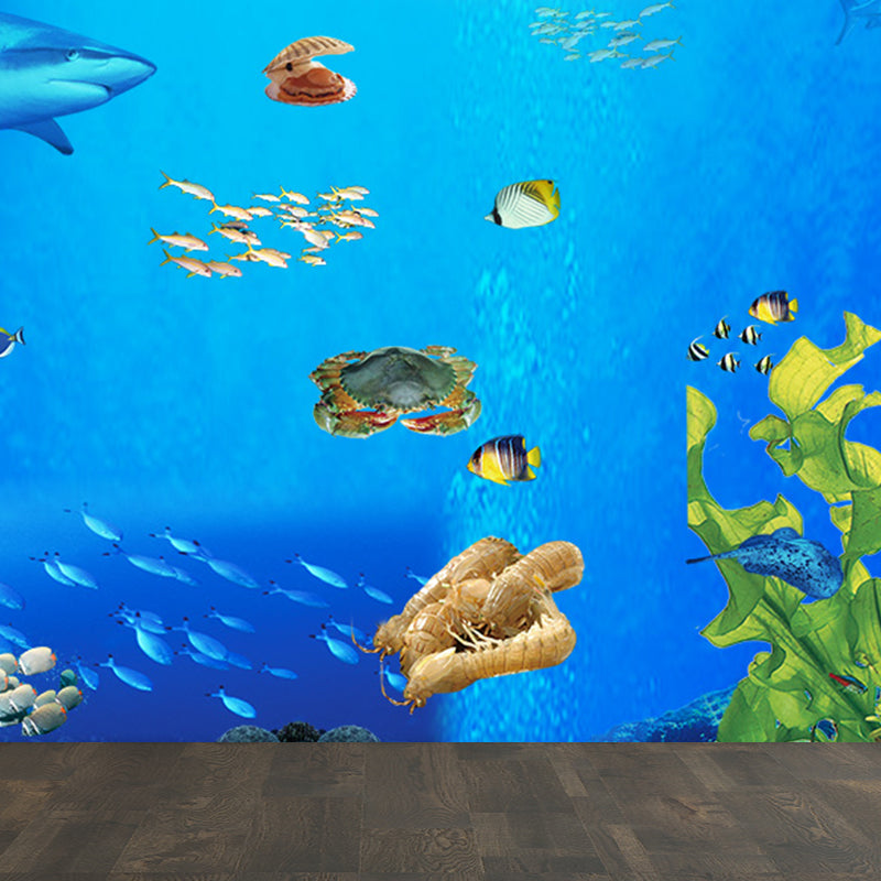 Underwater Scenery Mural Decal Dark Blue Kids Style Wall Covering for Children Room Dark Blue Design 2 Clearhalo 'Wall Decor' 'Wall Mural' 1698294