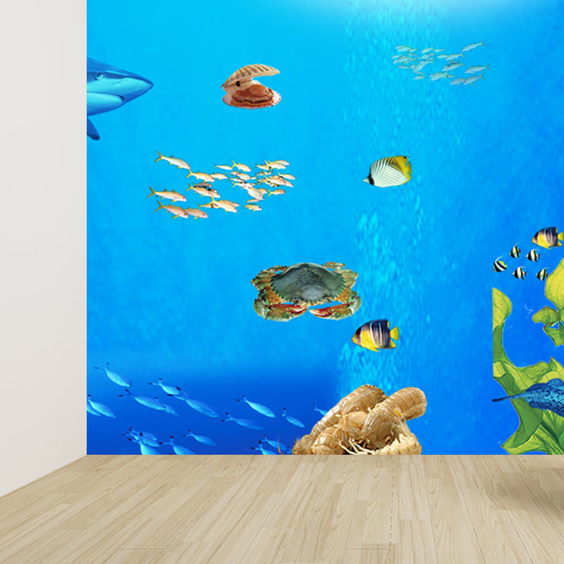 Underwater Scenery Mural Decal Dark Blue Kids Style Wall Covering for Children Room Clearhalo 'Wall Decor' 'Wall Mural' 1698295