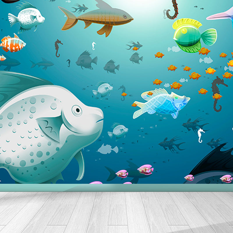 Underwater Scenery Mural Decal Dark Blue Kids Style Wall Covering for Children Room Dark Blue Design 3 Clearhalo 'Wall Decor' 'Wall Mural' 1698299