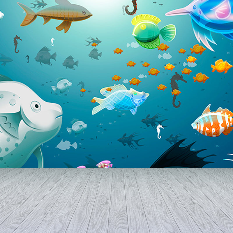 Underwater Scenery Mural Decal Dark Blue Kids Style Wall Covering for Children Room Clearhalo 'Wall Decor' 'Wall Mural' 1698301