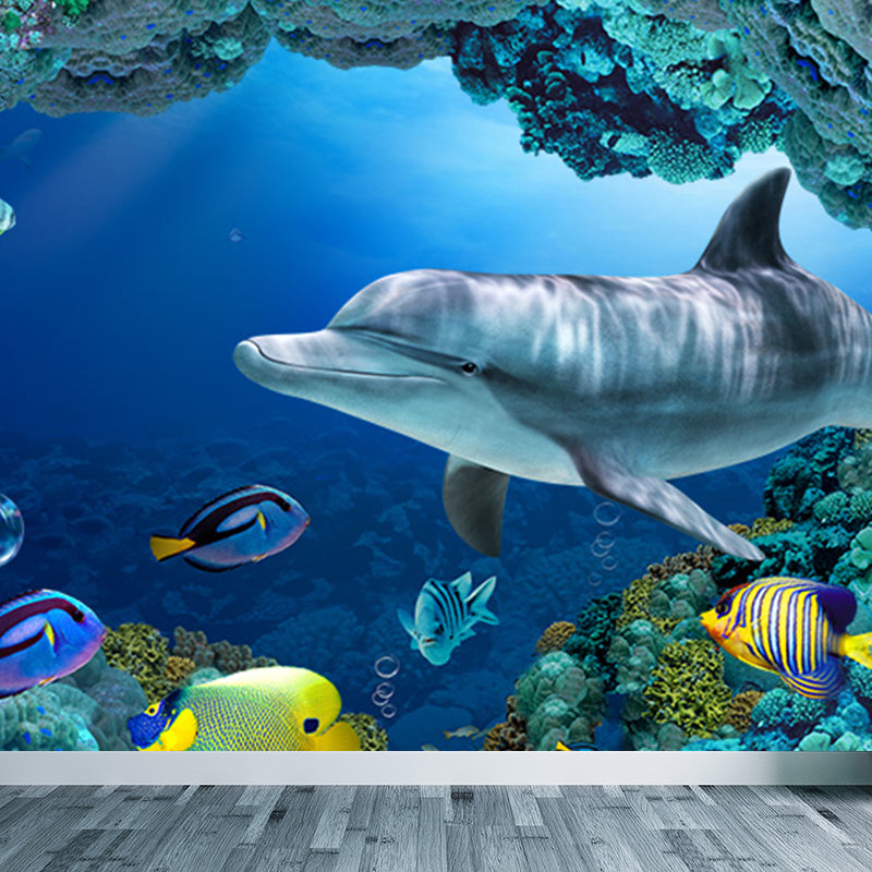 Underwater Scenery Mural Decal Dark Blue Kids Style Wall Covering for Children Room Dark Blue Design 4 Clearhalo 'Wall Decor' 'Wall Mural' 1698304