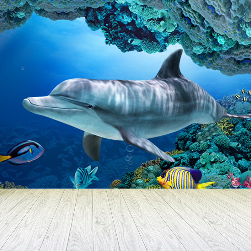 Underwater Scenery Mural Decal Dark Blue Kids Style Wall Covering for Children Room Clearhalo 'Wall Decor' 'Wall Mural' 1698305