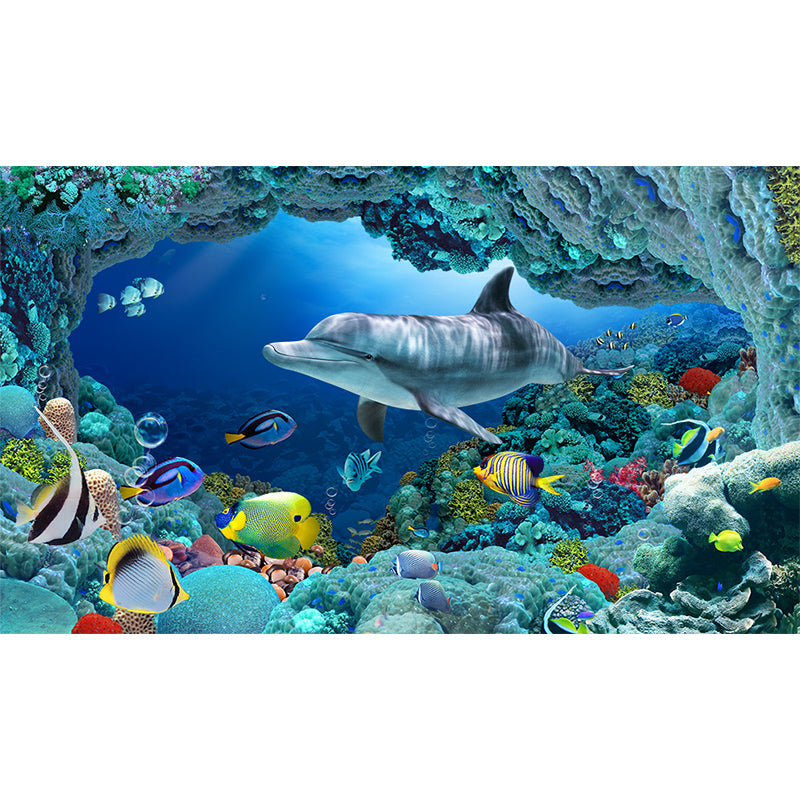 Underwater Scenery Mural Decal Dark Blue Kids Style Wall Covering for Children Room Clearhalo 'Wall Decor' 'Wall Mural' 1698307