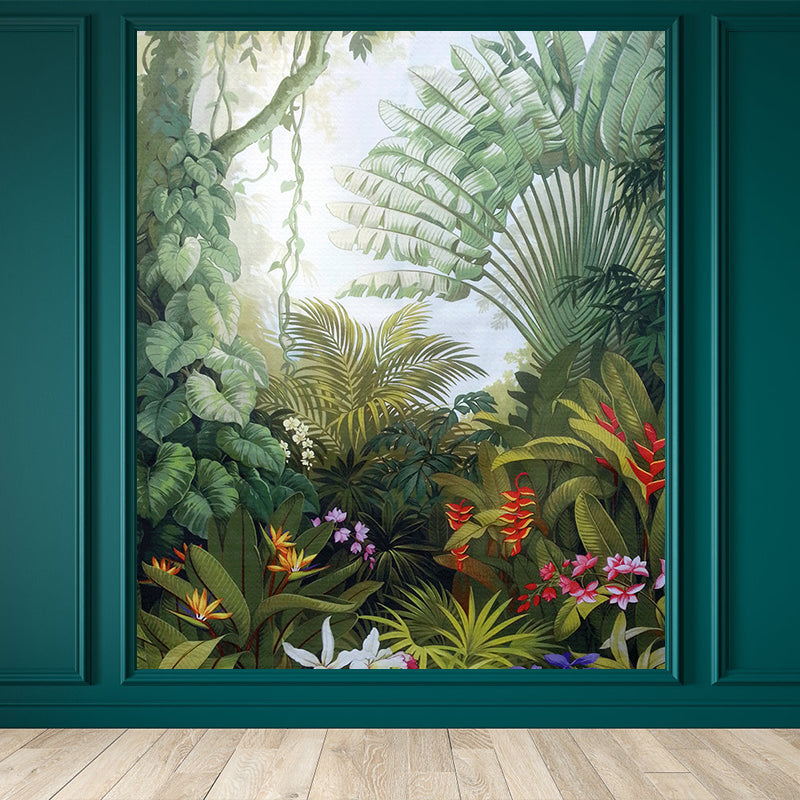 Tropical Teenagers Mural Decal Natural Botanical Scenery Pastel Color Wall Decor Blackish Green Clearhalo 'Wall Decor' 'Wall Mural' 1698344